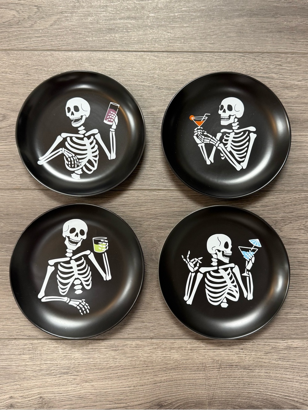 New! Full Set of 4 Skeleton Cocktail Ceramic Plates Bullseye Playground 2026